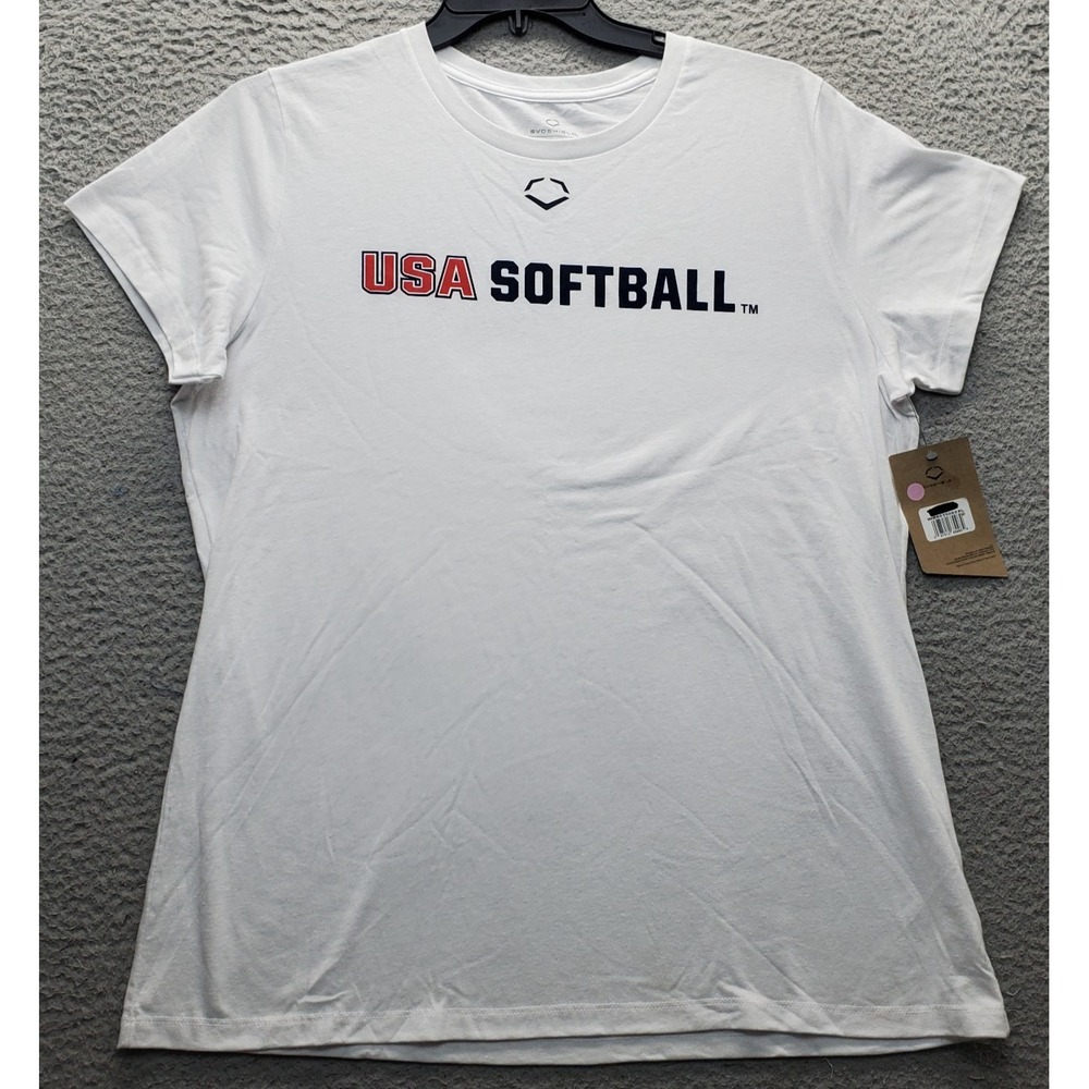 USA Softball EvoShield T Shirt Baseball Womens XL White Short Sleeve Crew Neck‎